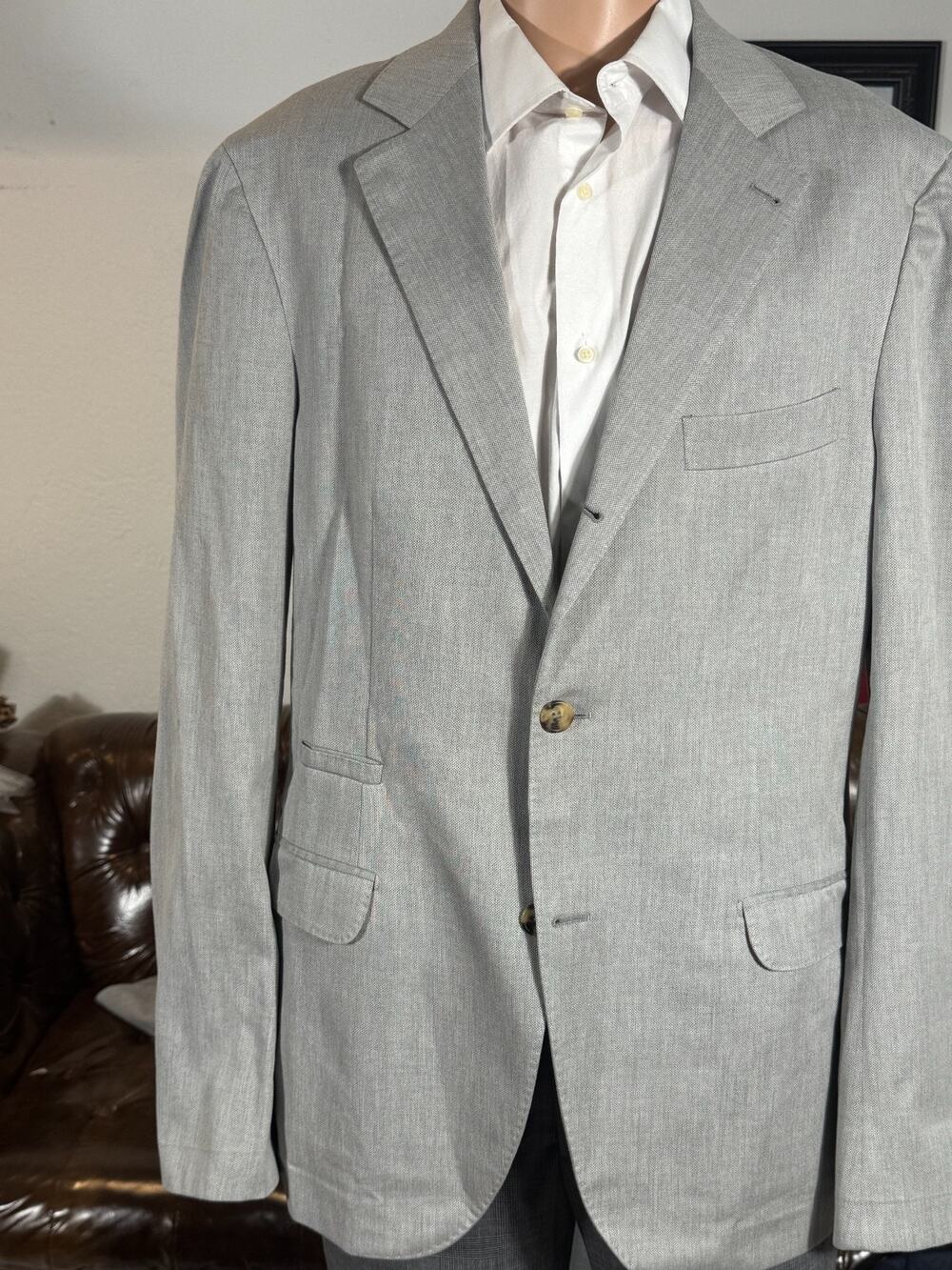 Brunello Cucinelli Gray Cotton Birdseye Nailhead Blazer Sportcoat 54IT 42R US